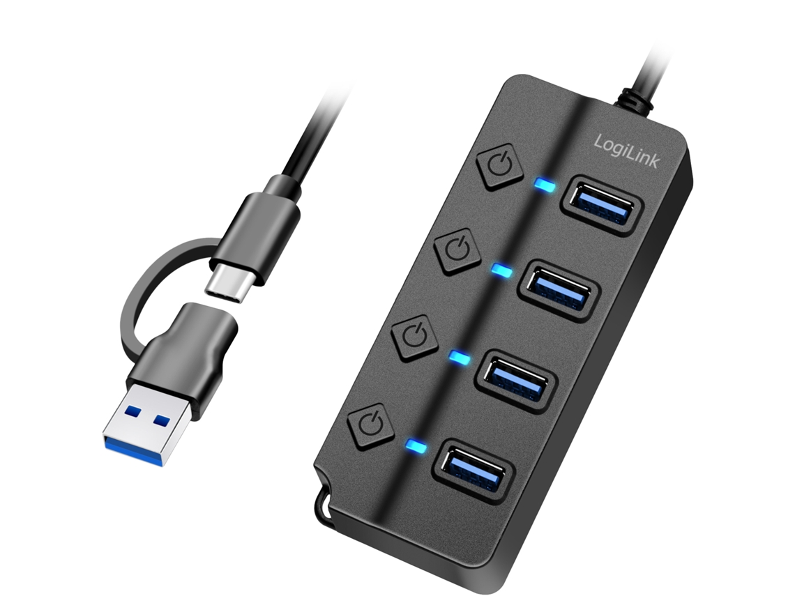 Hub Usb De 4 Portas Com Botões Liga/desliga Separados Usb C/usb A Em Usb 3.2 Gen1 Brilvibera