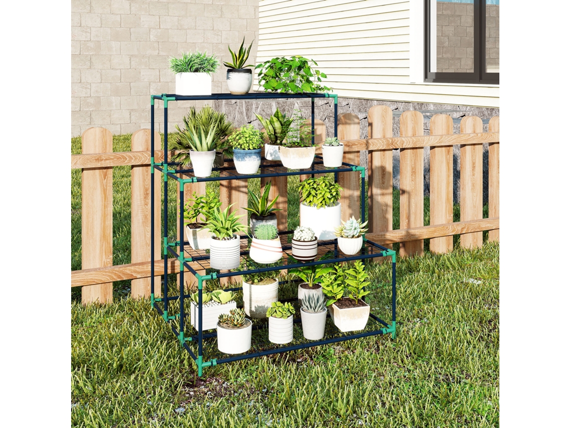 Suporte Para Plantas 4 Níveis Em Escada, Estrutura Metálica, Interior/exterior, Verde