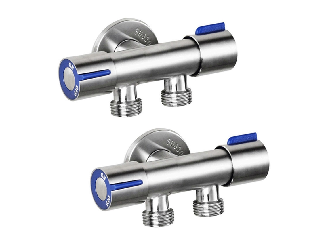 2x Válvula Ângulo 3 Vias G1/2 Aço Inox 304 Duas Manípulas