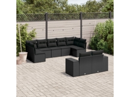 Vidaxl 9 Pcs Conjunto De Sofás P/ Jardim C/ Almofadões Vime Pe Preto