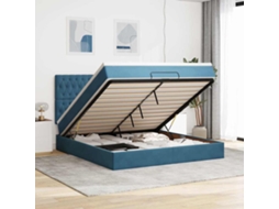 Vidaxl Estrutura de Cama Otomana com Colchão Azul Escuro Veludo