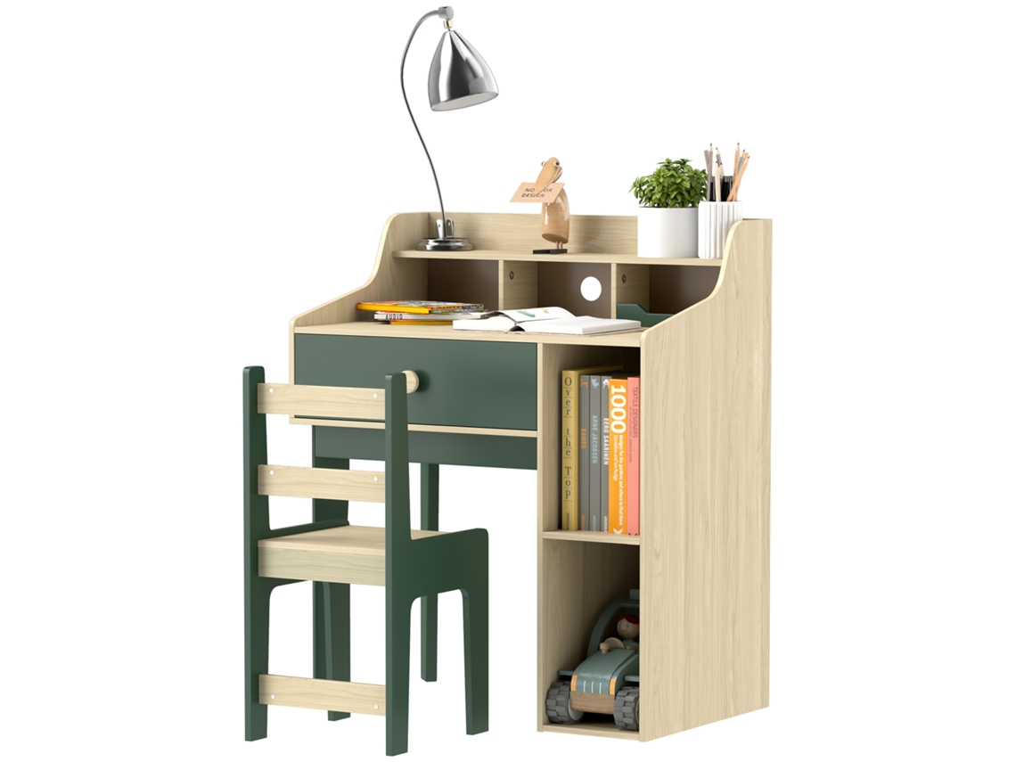 Conjunto de Escrivaninha e Cadeira Infantil, Prateleiras, Gavetas, Móveis para Crianças, 3 a 10 Anos, Verde | S/MARCA