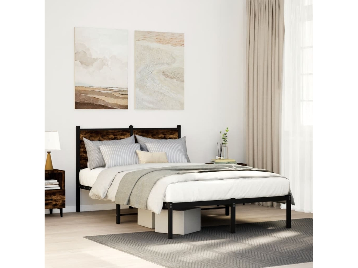 Estrutura De Cama Sem Colchão 120x190 Cm Metal Carvalho Fumado