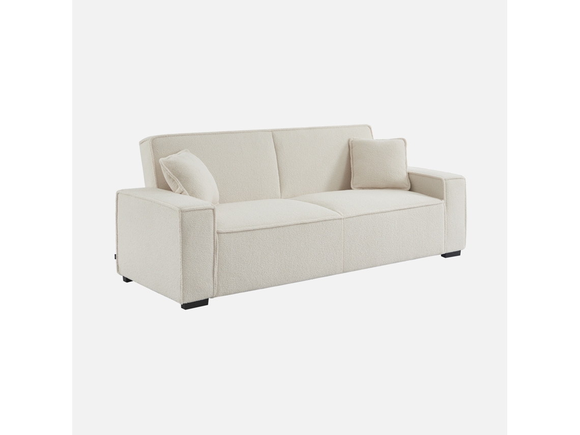 Sofá-cama Em Tecido Bouclé Creme, 3 Lugares, Creme
