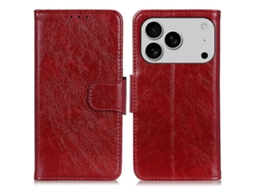Capa Carteira Em Couro Genuíno Para Iphone 17 Pro Max - Vermelha