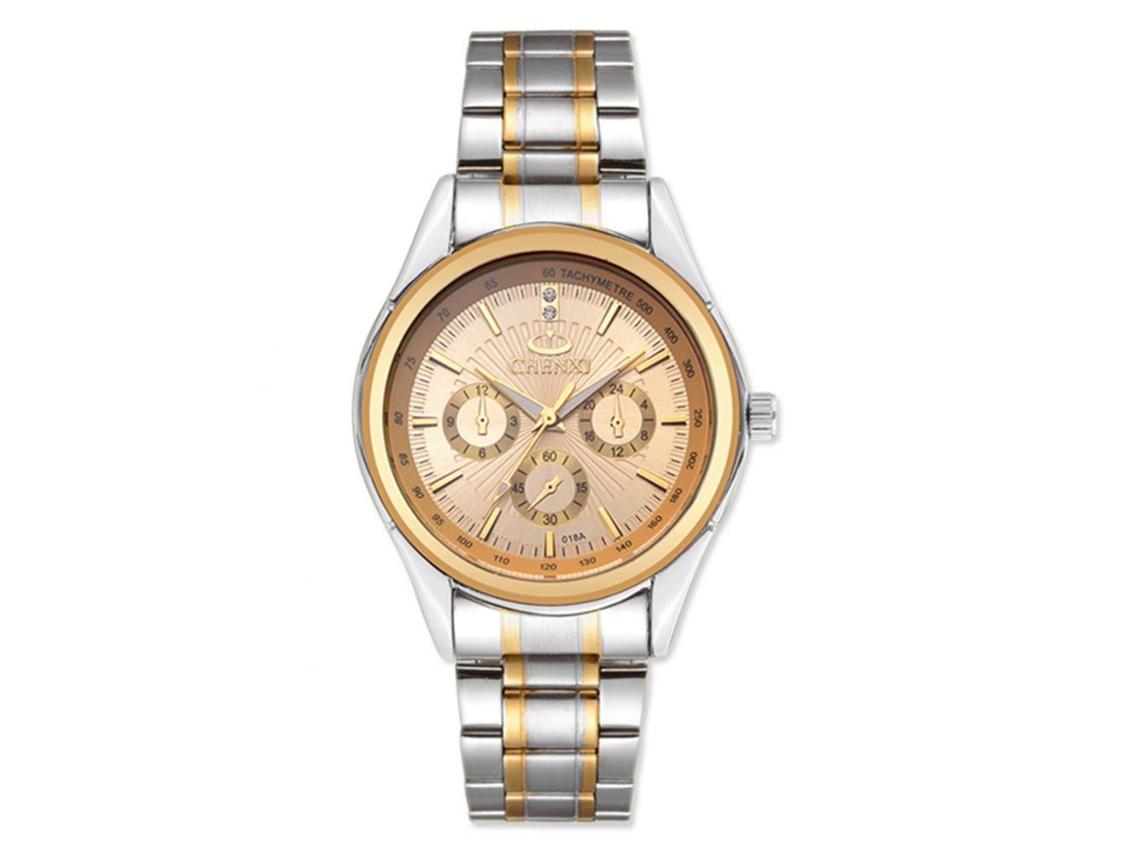 Reloj De Pulsera Para Hombres Empresariales De Acero Con Movimiento De Cuarzo Y Pantalla Analógica Dorado