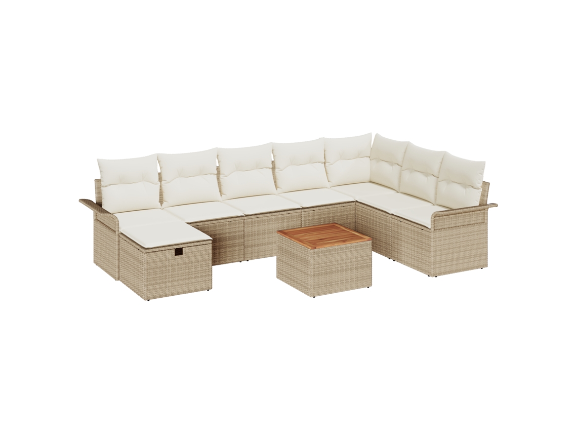 Conjunto 9 Conjunto De Sofá De Jardim Vidaxl Bege Vime Pe (297,5 X 187,5 X 85 Cm)