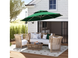 Guarda Sol Excêntrico ZIWEI STORE com Ø292cm, verde escuro, manivela, 360°, duplo teto, base cruzada