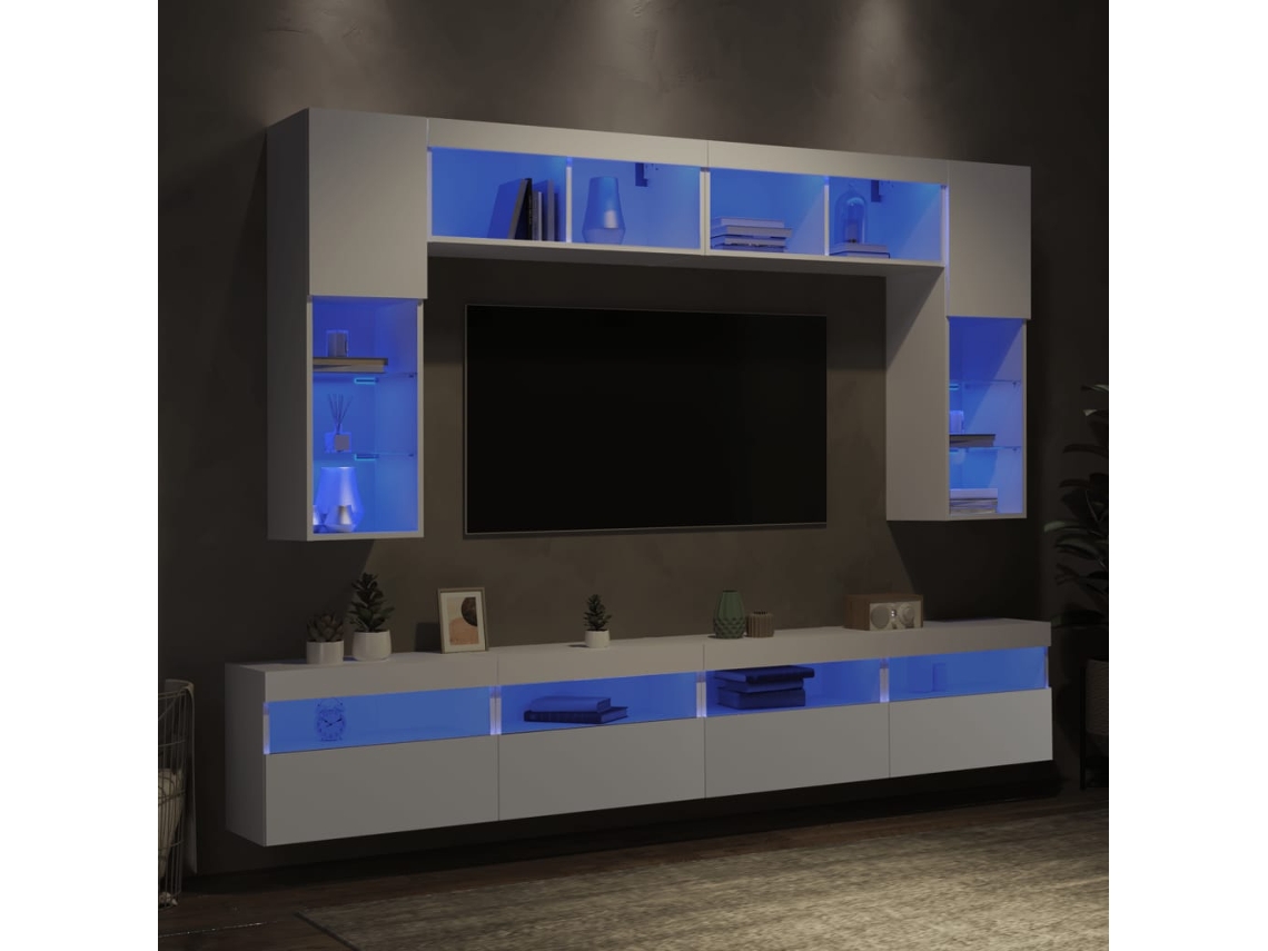 Vidaxl 8 Pcs Conjunto De Móveis De Parede Para Tv Com Luzes Led Branco