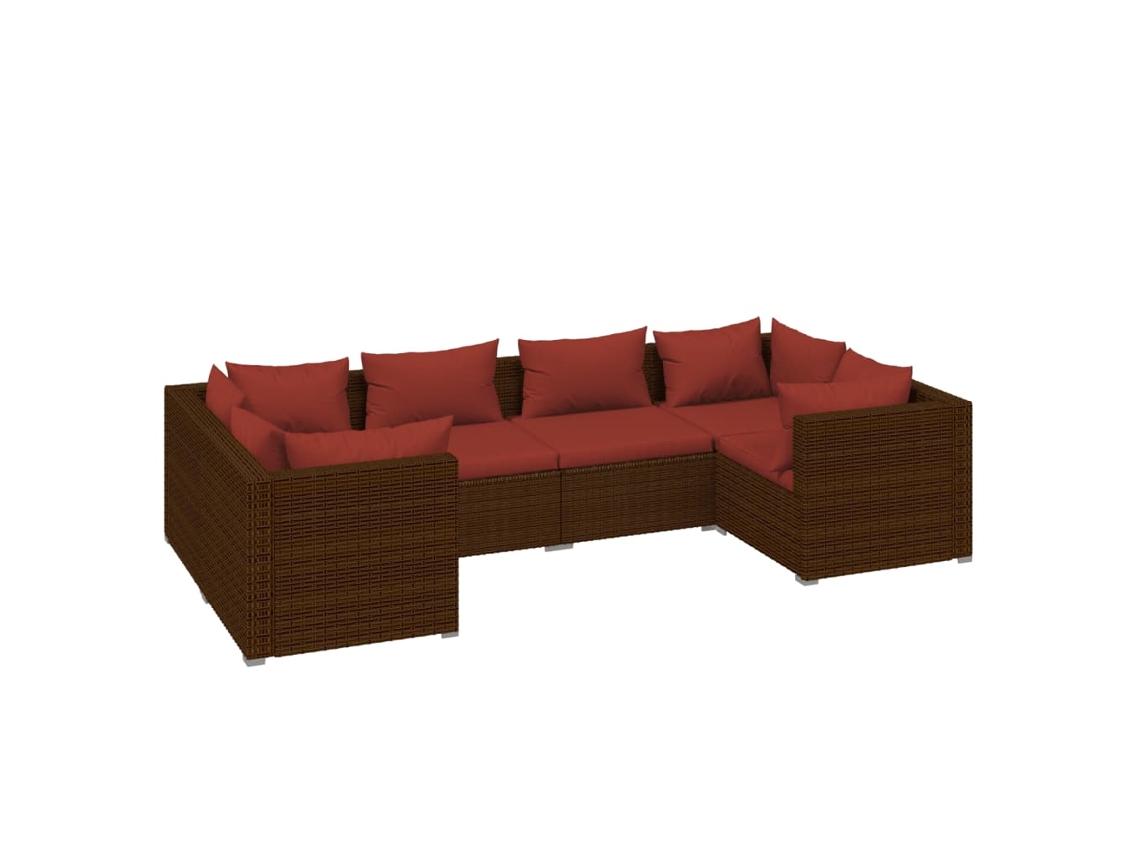 Maison Exclusive - 6 Pcs Conjunto Lounge Jardim C/ Almofadões Vime Pe Castanho