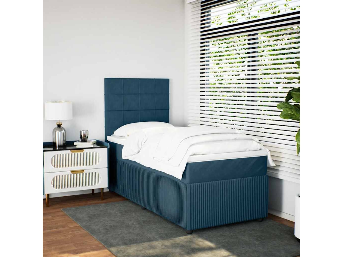 Vidaxl Cama Boxspring com Colchão 90x190 Cm Veludo Azul