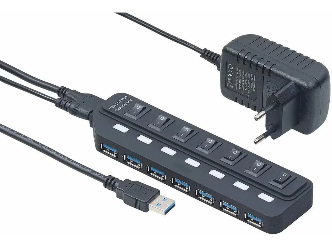 Hub Usb 3.0 Ativo Com 7 Portas, Múltipla Tomada Usb, Alimentação 2 A, Com Interruptor Individual