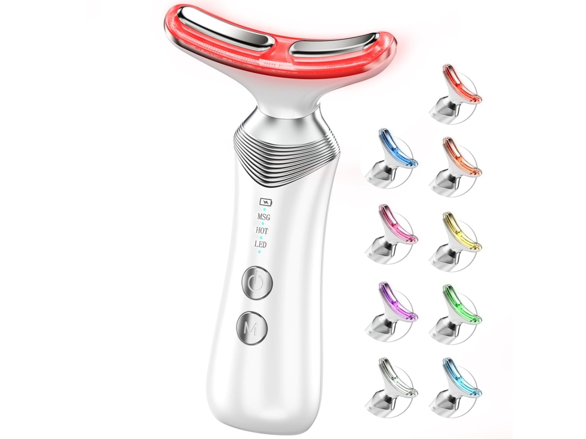 Massageador Facial Portátil 9 Em 1 Com Terapia De Luz Vermelha Para Rosto E Pescoço, Com Vibração Ajustável (branco)