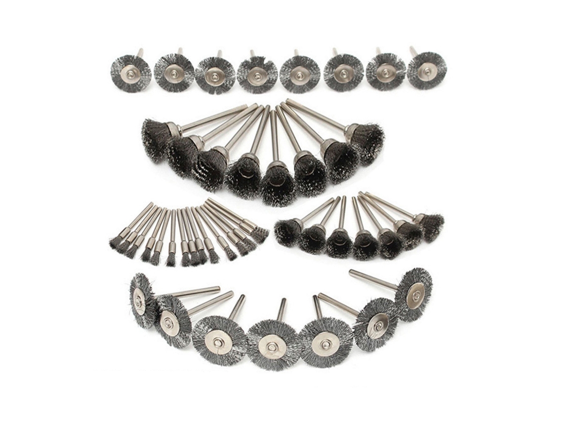 Conjunto de Roda de Escova de Fio de Aço Inoxidável 45 Peças Haste de 1/8 '' Roda de Escova de 10/15/25Mm de Diâmetro para Polimento e Mo