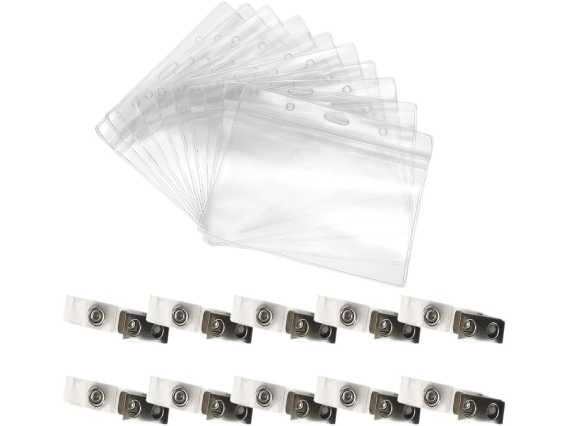 Porta Crachás Transparente Com 20 Peças Em Pvc E Liga Metálica, Porta Cartões De 10x 7, 5cm, Com Dois Furos, Portátil E