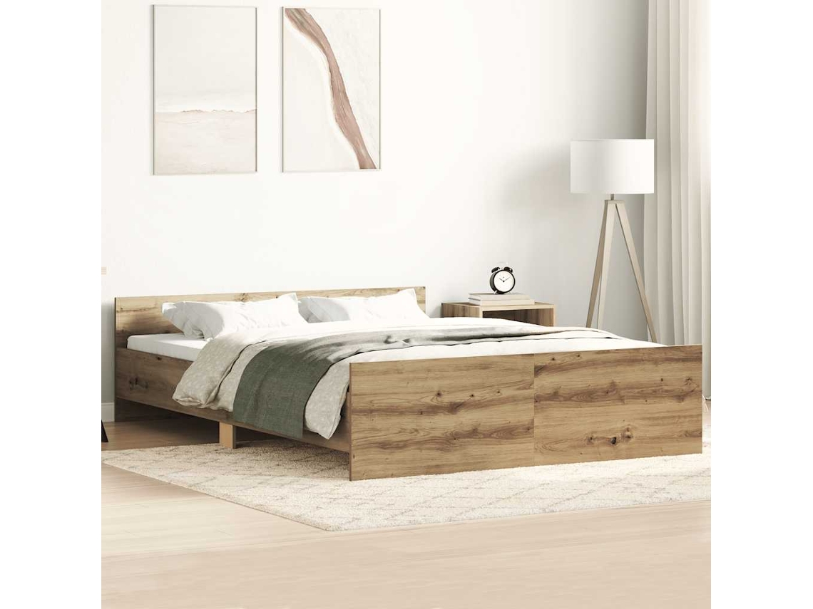 Vidaxl Estrutura De Cama Sem Colchão 135x190 Cm Carvalho Artesanal
