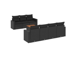 Conjunto de 8 Sofás de Jardim com Almofadões Vime Pe Preto MAISON EXCLUSIVE (8 pcs)