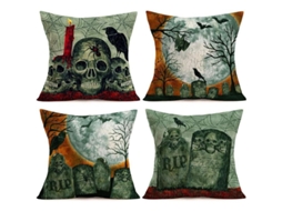 2026 4 Capas de Travesseiro de Halloween Vintage 45x45cm com Design de Caveira e Frases