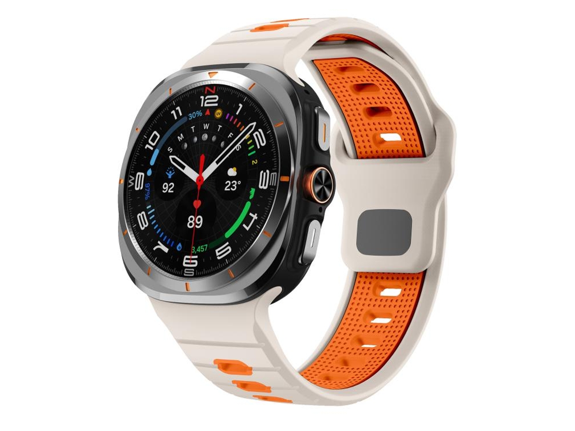 Bracelete Silicone com Listras Horizontais e Fivela Reversa Laranja Claro para Samsung Galaxy Watch Ultra XIAOMOYU (47mm)