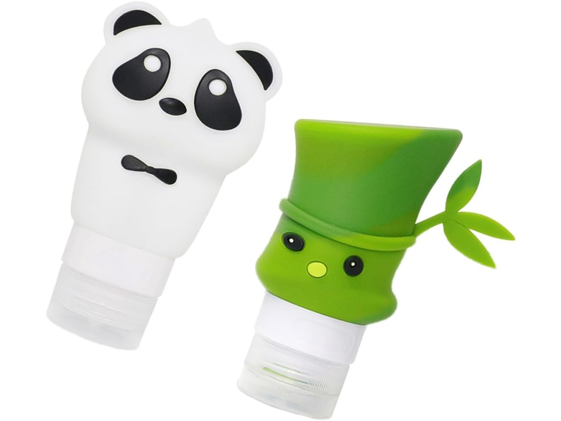 Conjunto De 2 Frascos De Viagem De Silicone, Design De Bambu E Panda