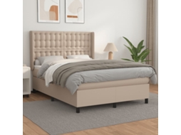 Vidaxl Cama com Molas/colchão 140x190 Cm Couro Artificial Cappuccino