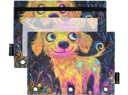 Pasta Plástica Chic Golden Retriever Com Janelas Transparentes, Bolsos Reforçados Com Ilhós E Zíper, 3 Compartimentos