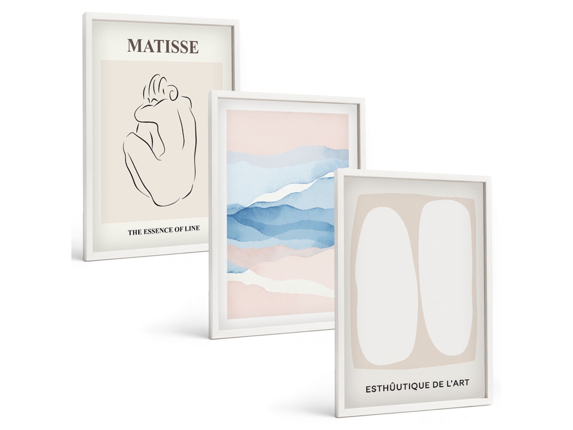 Composição De Quadros Formas Abstratas Matisse Moldura Branca Imagens Para Um Quarto Infantil Espelharte (3 Piezas De 40x60 Cm)