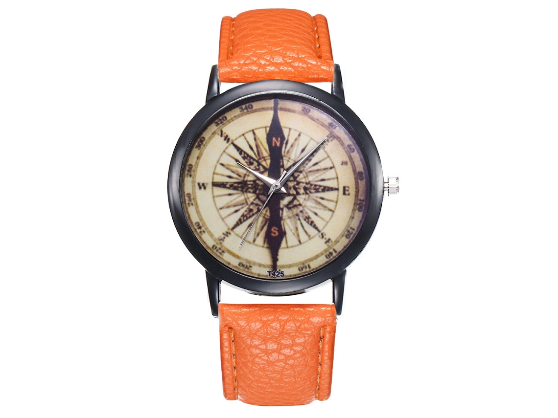 Relógio masculino de quartzo com pulseira de couro PU, mostrador redondo, modelo Zhoulianfa T425 laranja.