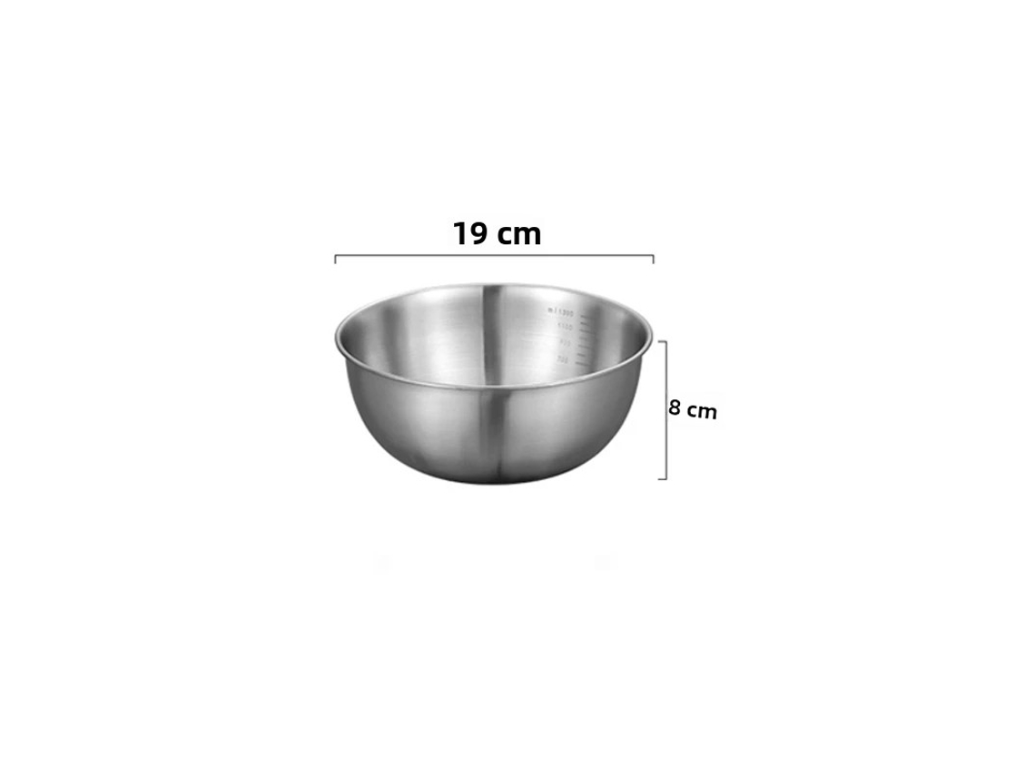 Tigela de Cozinha em Aço Inoxidável , Tigela para Salada de Frutas Estilo Coreano, com Marcações de Nível. MDUG (19 Cm, Prateada)