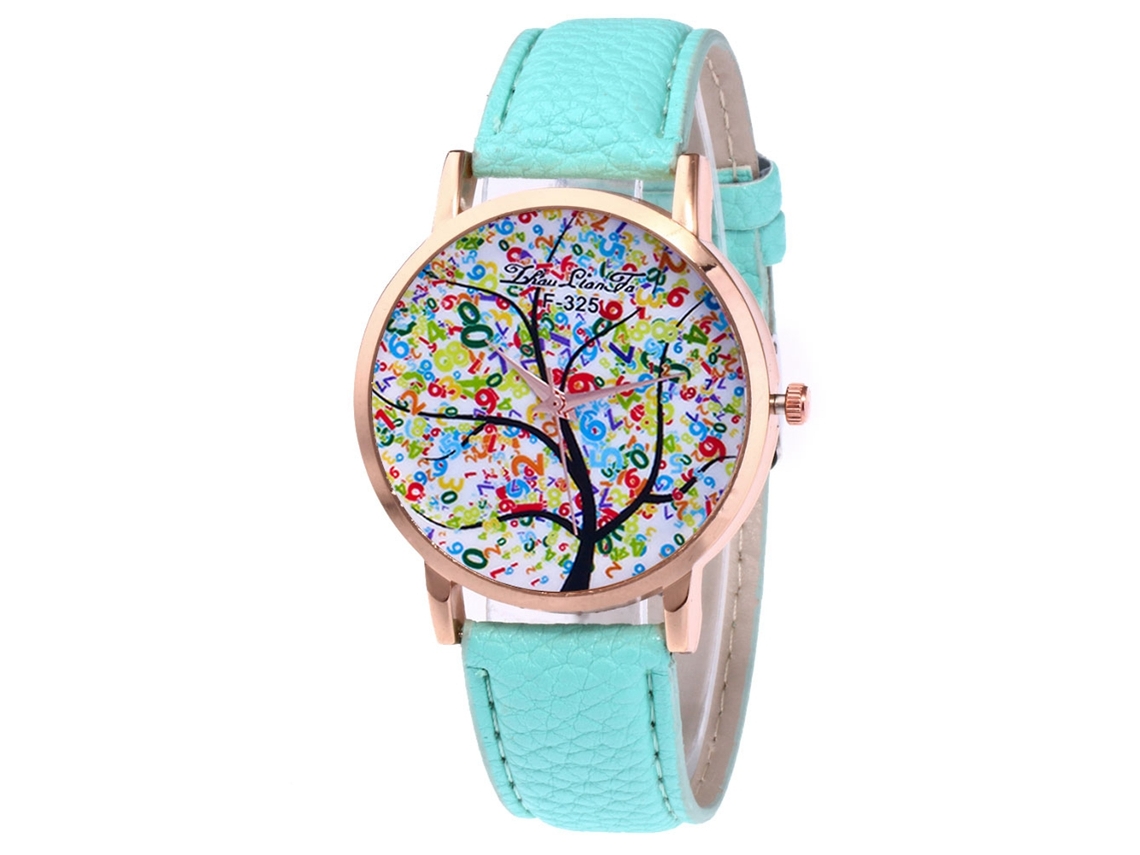 Relógio de pulso de quartzo com pulseira de couro para mulheres e homens (verde menta)