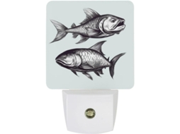 Luminária Noturna De Parede Com Sensor Em Formato Peixe, Luz Led Branca Quente Que Acende Ao Anoitecer E Amanhecer