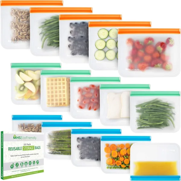 Pacote Com 15 Sacos Reutilizáveis Para Congelador, Livre De Bpa, Laváveis, À Prova De Vazamentos, Em Peva, Fecho Zip Lock, Alimentos