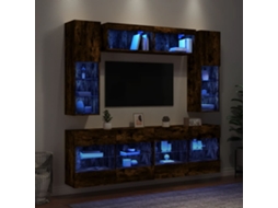 Vidaxl 6 Pcs Conj. Móveis De Parede P/ Tv C/ Luzes Led Carvalho Fumado