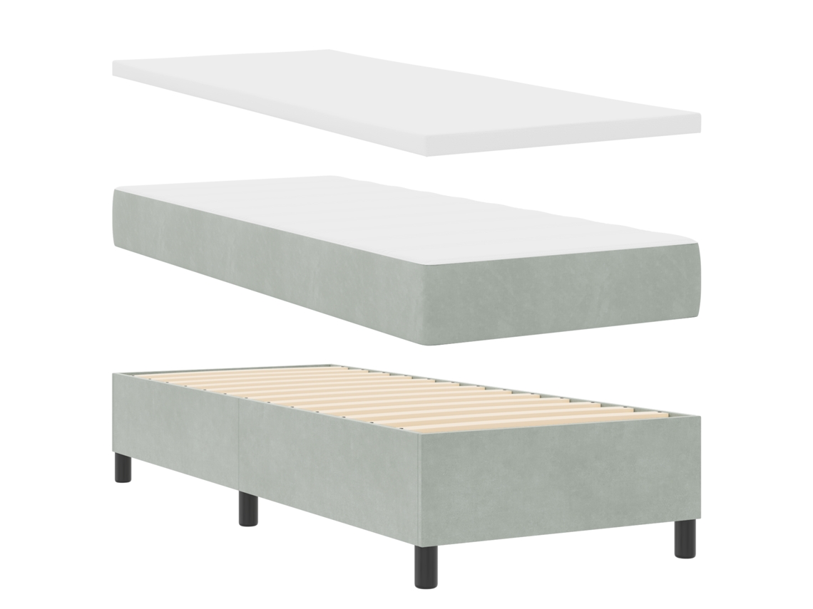 Cama Box Spring  Com Colchão E Banco Cinza Claro Vidaxl Veludo (80x200 Cm)
