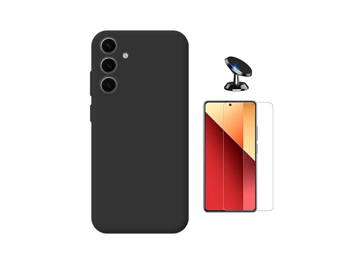 Kit Vidro Clearglass Capa Silicone Líquido Suporte Magnético Phonecare Para Samsung Galaxy S25 Fe 5g - Preto