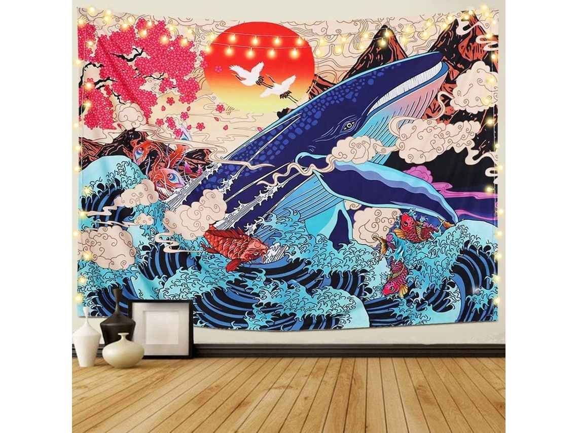 2026 manta Parede Onda Mar Koi Baleia Paisagem por do Sol Decoração Quarto Sala 150x130cm Luna