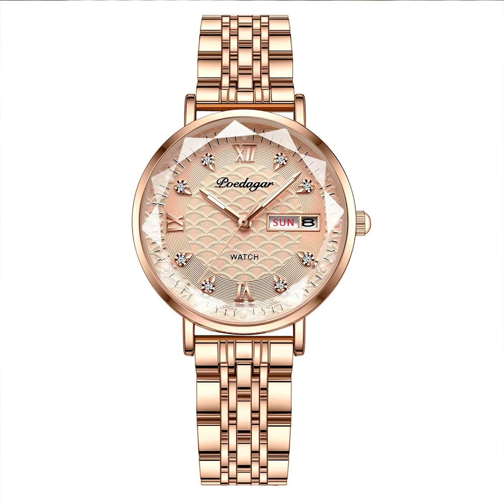 Relógio Feminino Requintado (ouro Rosa) - Elegante, Prova D'água E Luminoso.