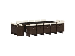 Conjunto de Jantar 15 Pcs para Jardim com Almofadões Vime Pe Castanho MAISON EXCLUSIVE (15 pcs)