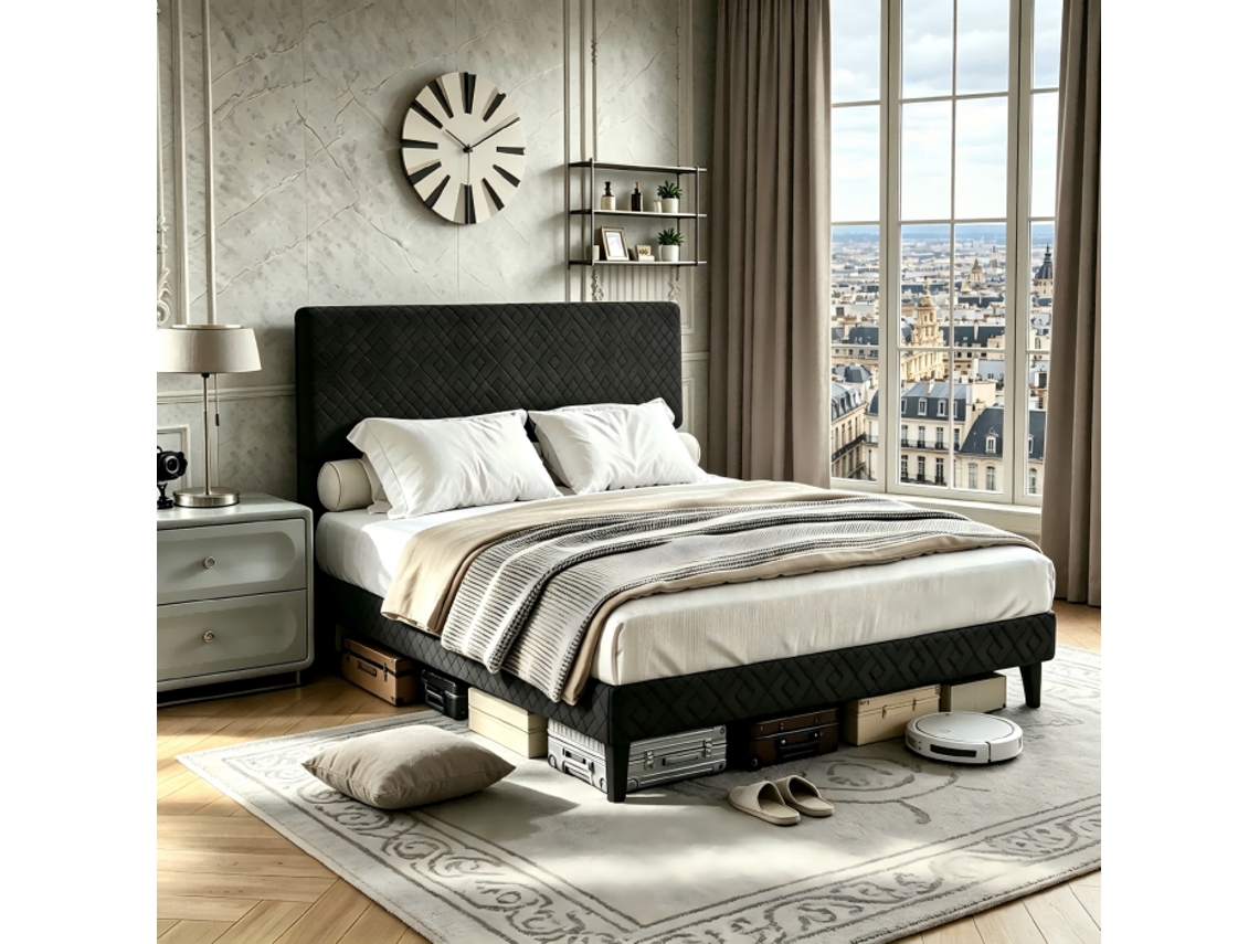Cama de Casal 140x200 em Linho, Estofada, Sem Colchão, Moderno, SIMURQ | S/MARCA