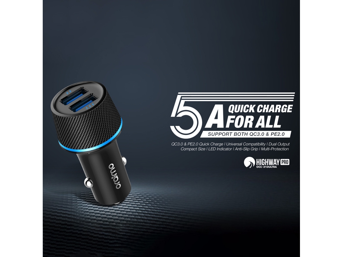 Carregador de Carro Mali Highway Pro 22.5W com 2 USB QC3.0 e Pe2.0