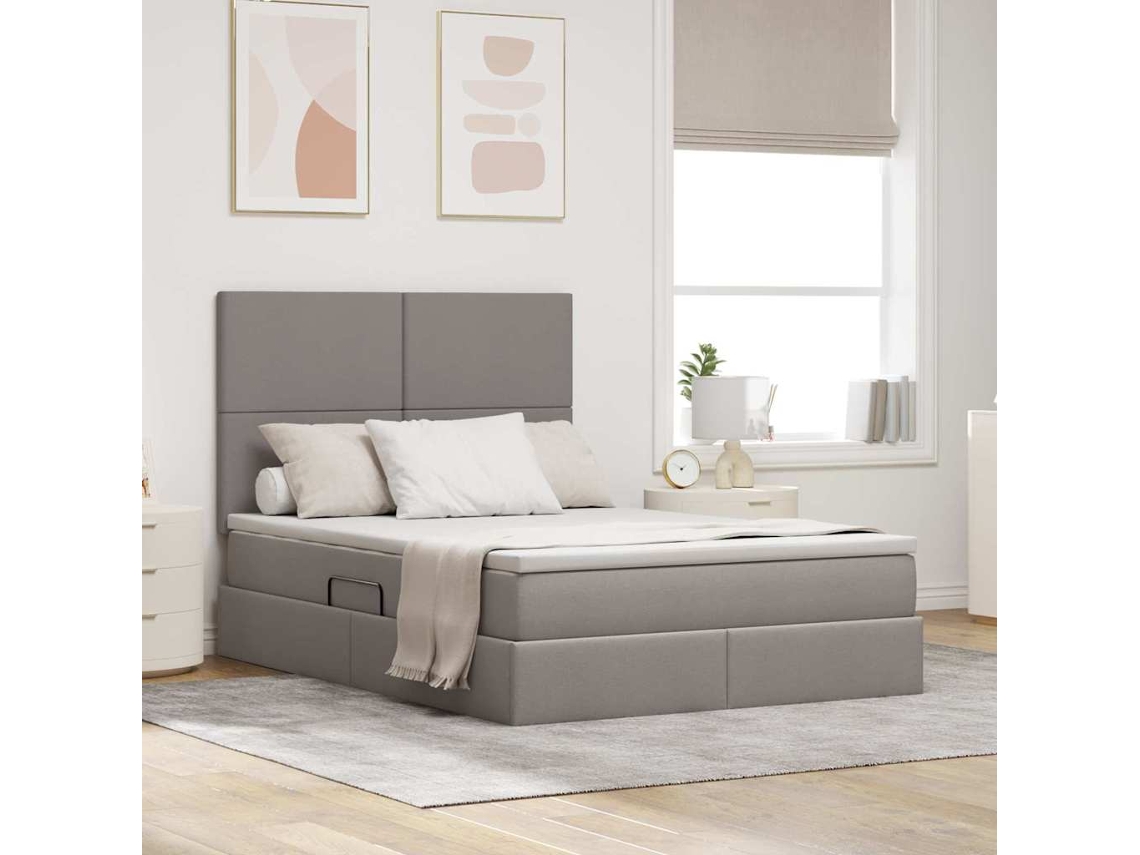 Vidaxl Cama de Armazenamento Led com Colchão Cinzento acastanhado