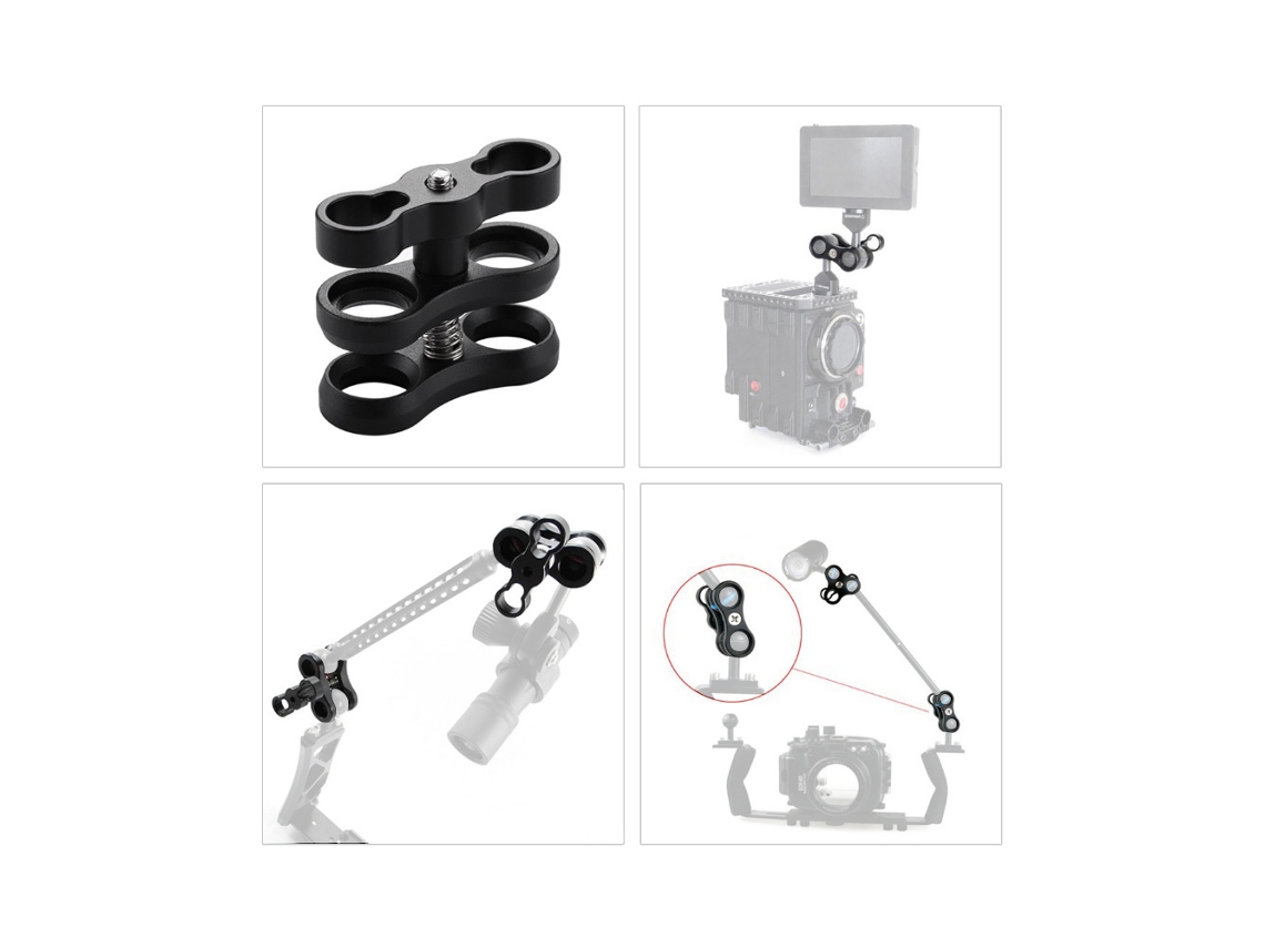 1" Ball Clamp Butterfly Clip Arm Dual Holder Mount For Underwater Photography Diving Light System For Gopro Action Camera Flashlight Arms System