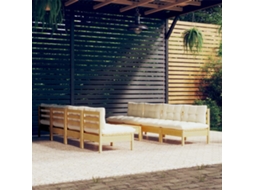 Vidaxl 9 Pcs Conjunto Lounge Jardim C/ Almofadões Creme Pinho Maciço