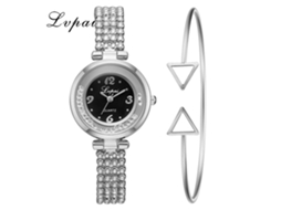 Relógio de Pulseira Feminino de Quartzo Casual com Strass Elegante Prata Preto