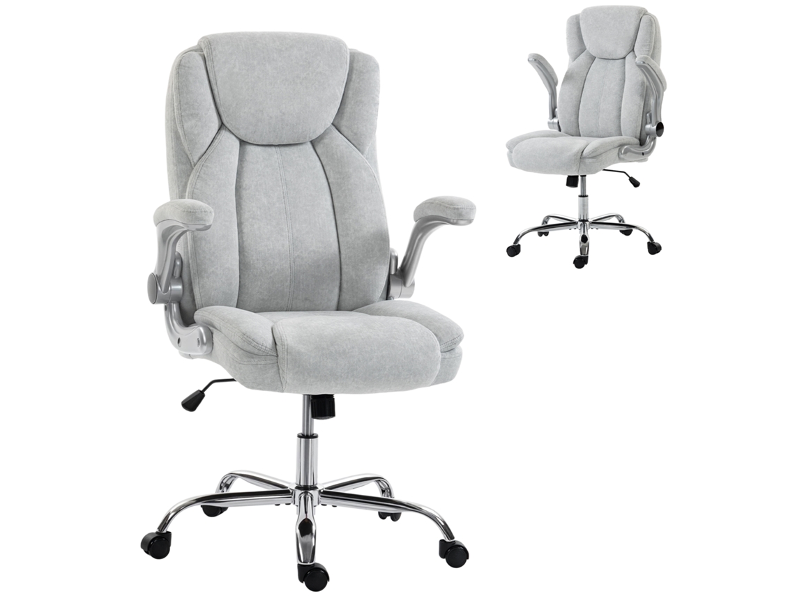 Cadeira De Escritório Ergonômica Com Encosto Alto, Apoios De Braço Dobráveis, Assento Com Molas, Altura Ajustável, Cor Creme.