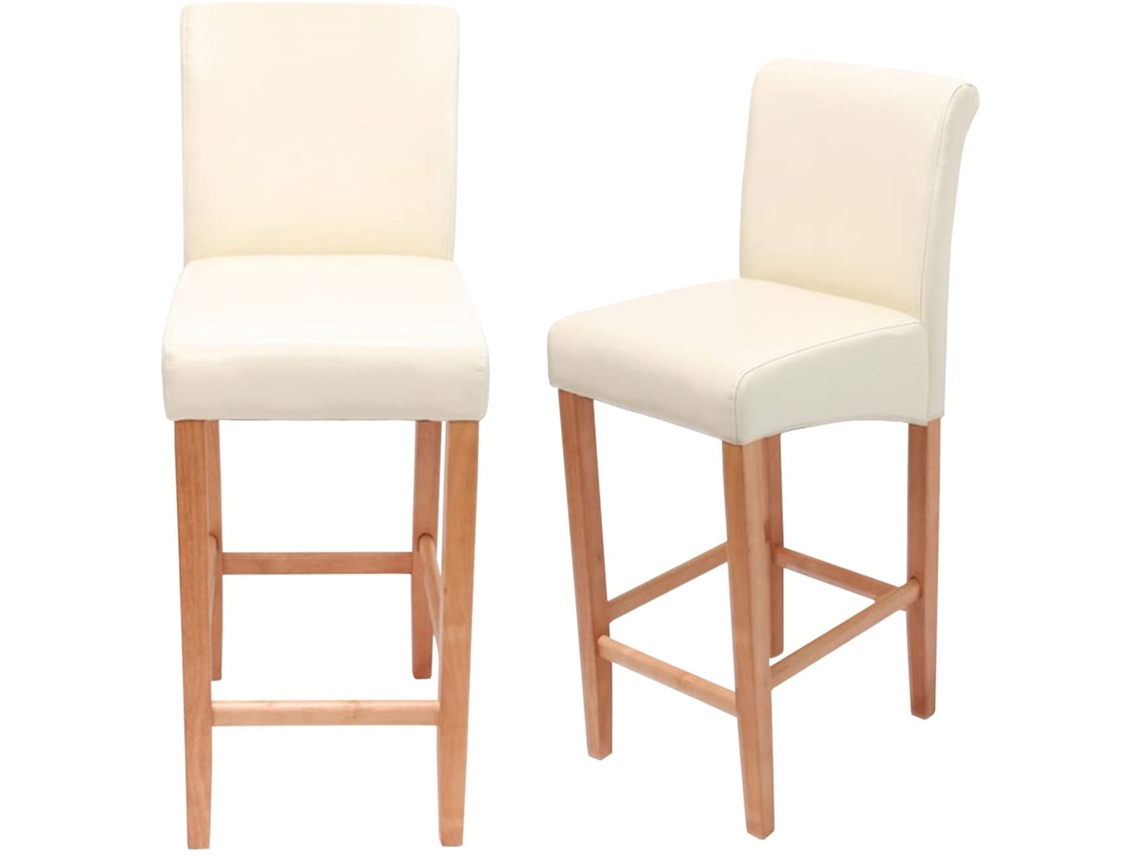Conjunto de 2 banquetas de bar em couro creme com pés claros e apoio para os pés Tdb04003