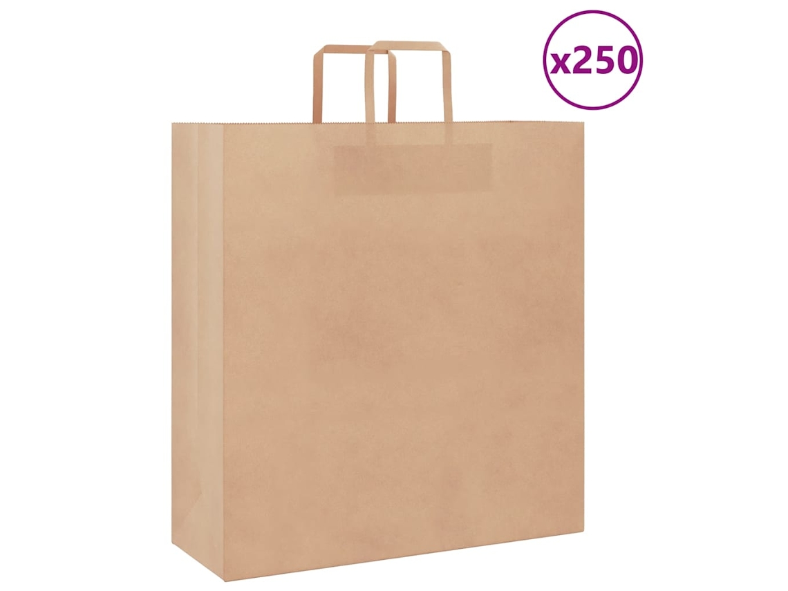 Vidaxl Sacos De Papel 250 Unid Com Alças Castanho 45x17x48 Cm