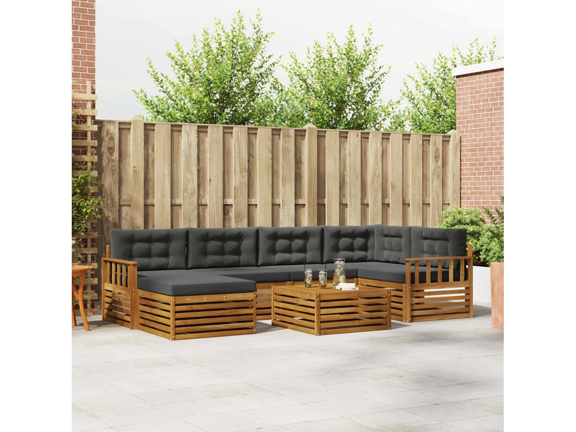 Vidaxl Conjunto De Sofás Para Exterior 7 Unid. Natural E Antracite