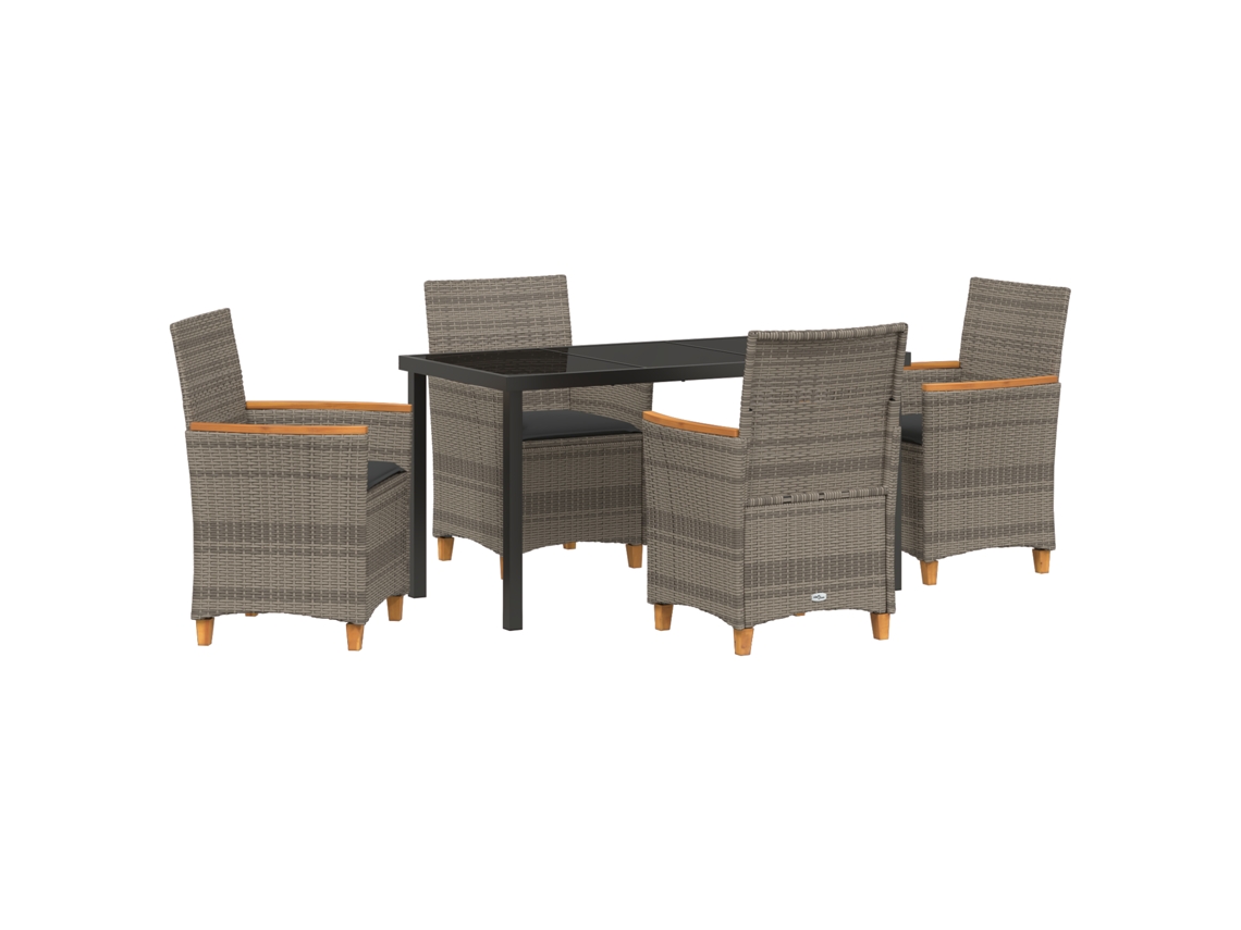Conjunto 5 De Jantar De Jardim Vidaxl Com Almofadas Cinza Rattan Poliéster