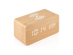 Despertador Eletrônico Digital Multifuncional Com Led, Relógio De Mesa Com Carregamento Sem Fio, Relógio Digital De Madeira Slowmoose